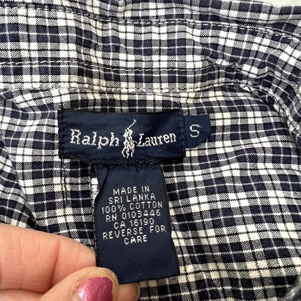 Ralph Lauren‎ Boys Size Small S (8) Blue White Plaid Button Down